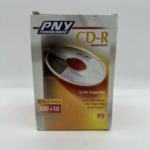 PNY Technologies CD-R 700MB 80MIN  1x-16x Compatible 100 + 10 = 110 Blank Discs
